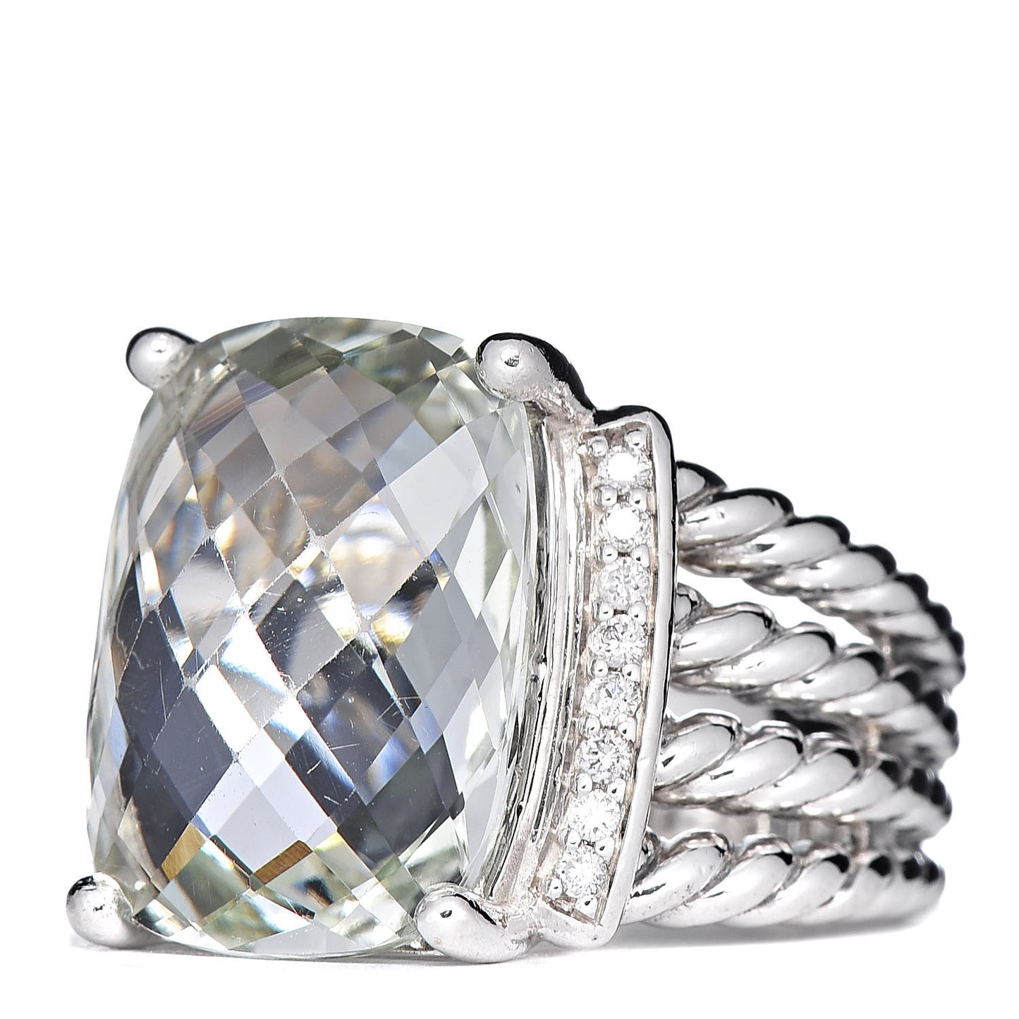 Sterling Silver Diamond Prasiolite 16mm Wheaton Ring 52 6