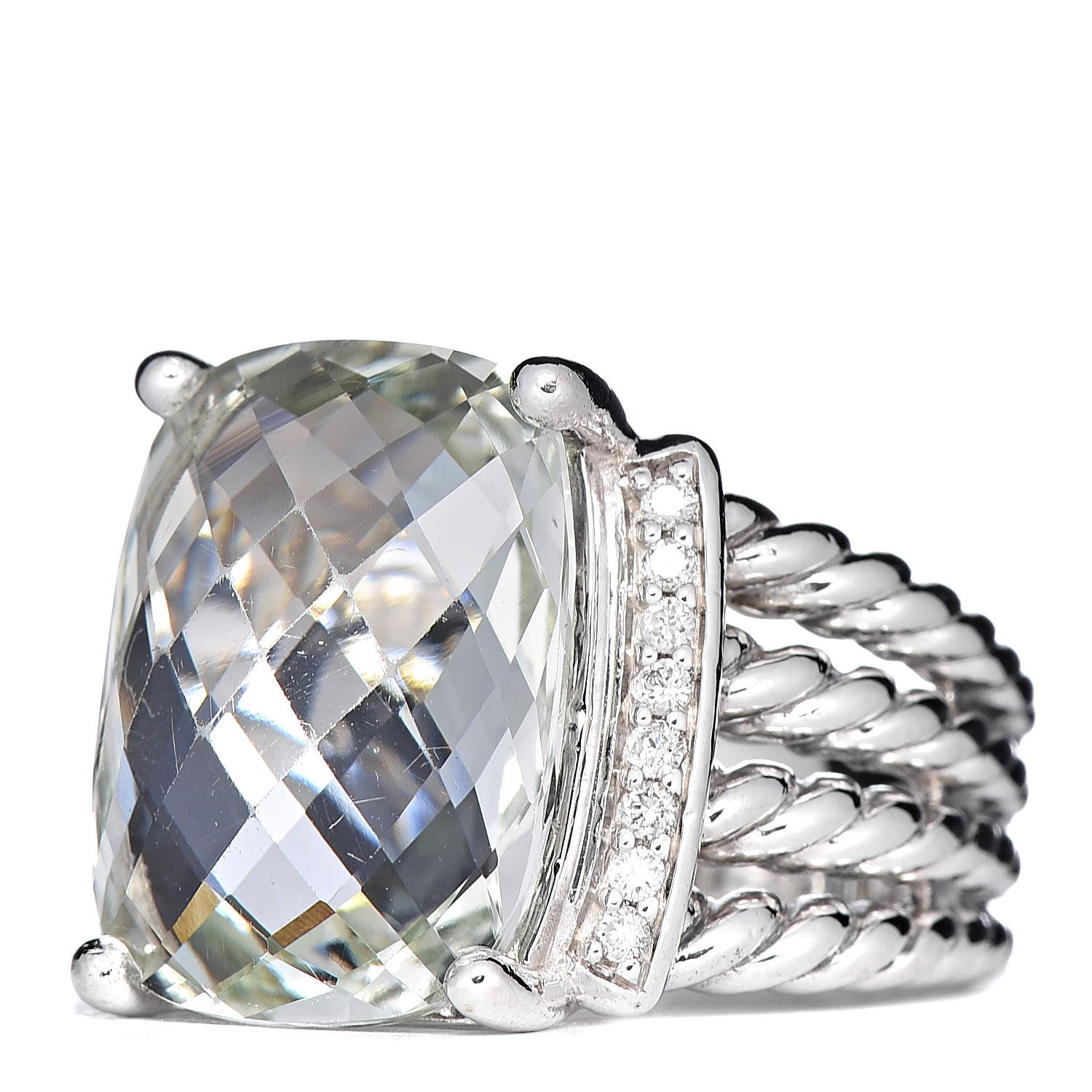David Yurman Sterling Silver Diamond Prasiolite 16mm Wheaton Ring 52 6 3 of 5
