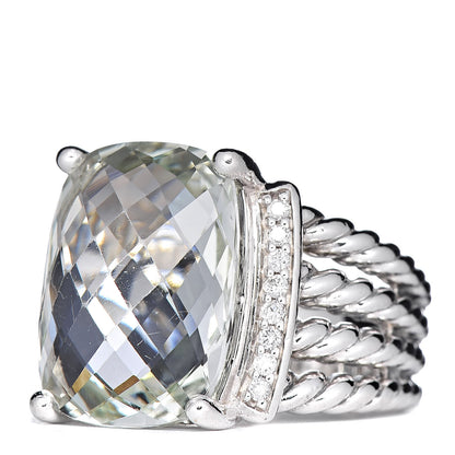 David Yurman Sterling Silver Diamond Prasiolite 16mm Wheaton Ring 52 6 3 of 5