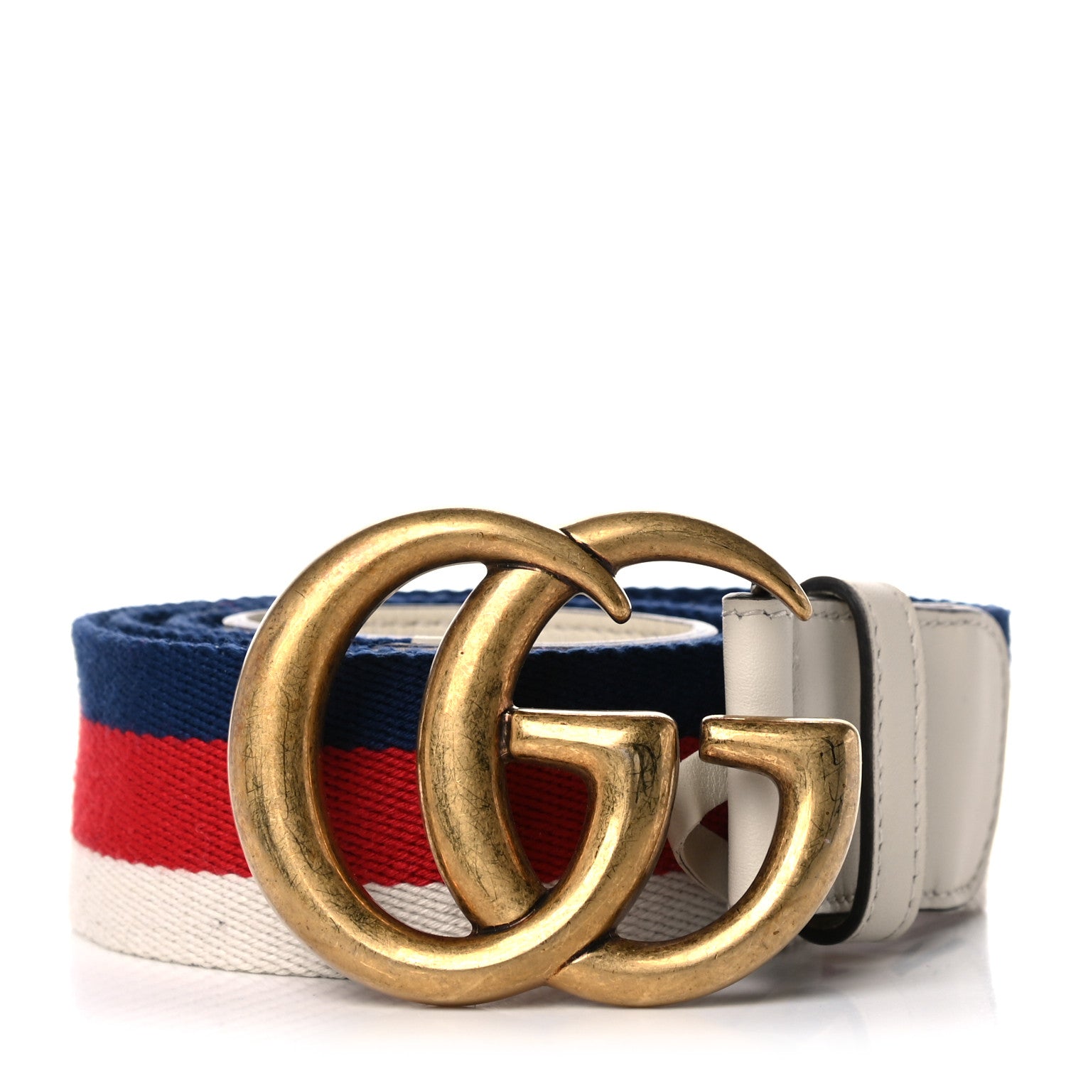 Gucci Nylon Calfskin Sylvie Web Double G 40mm Belt 95 38 Mystic White Hibiscus Red Maritime 1 of 7