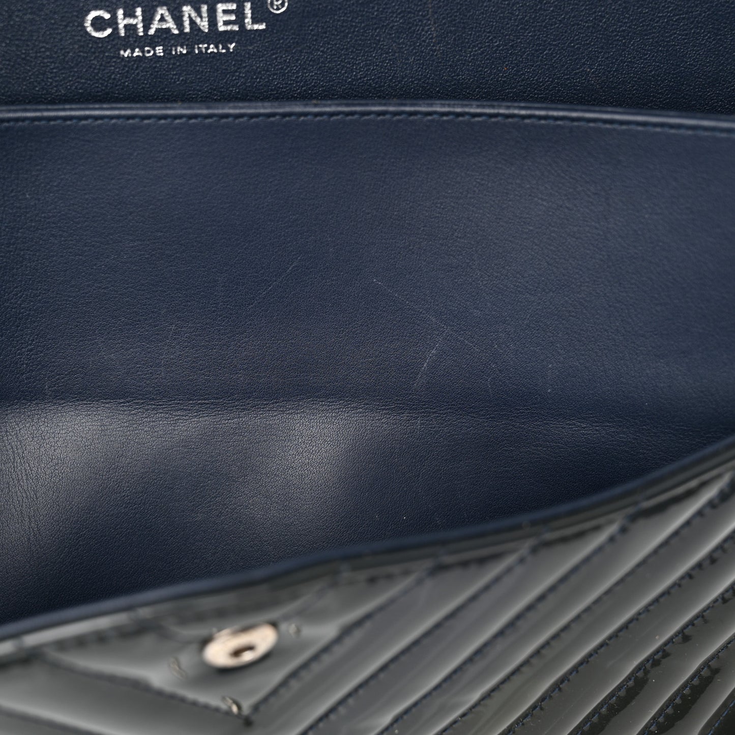Patent Chevron Quilted Jumbo Double Flap Navy