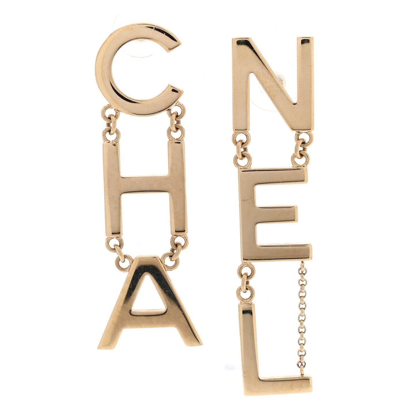 Metal Cha-Nel Logo Drop Earrings Gold
