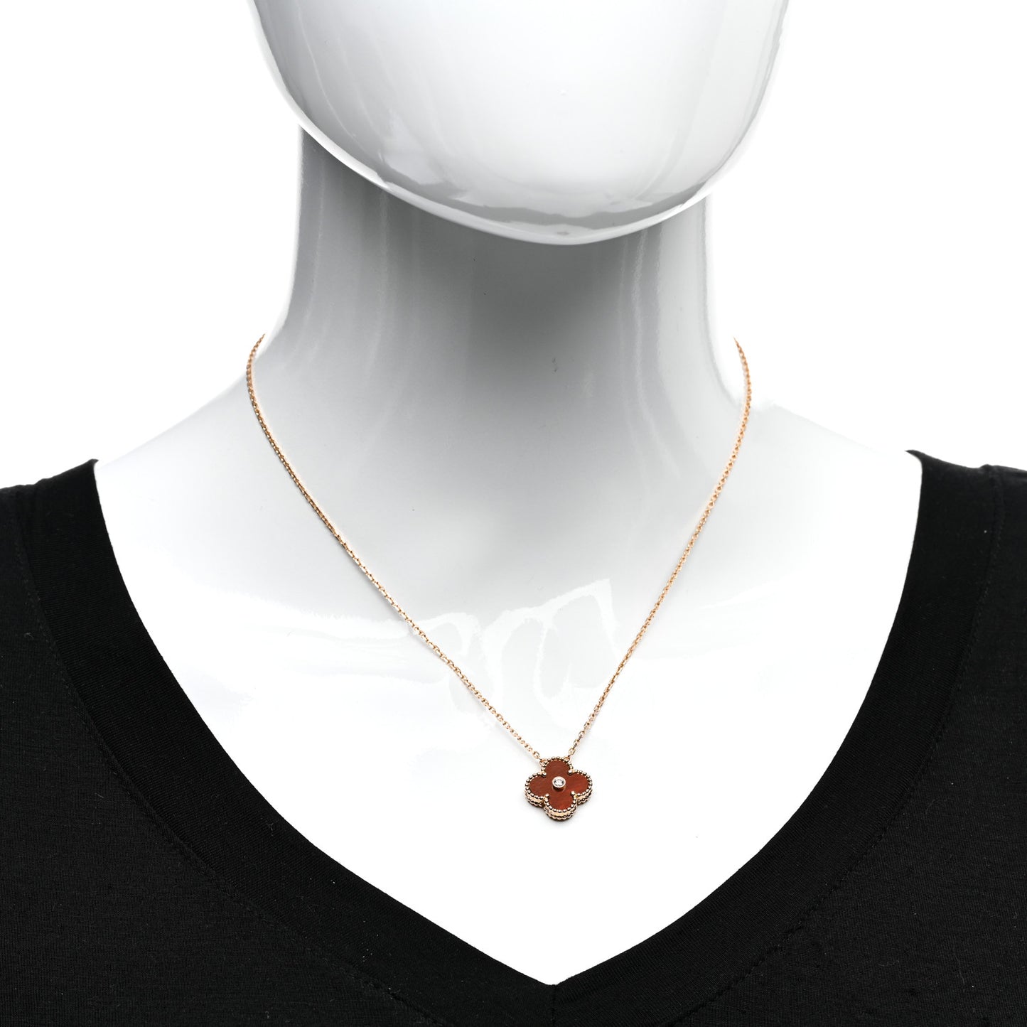 18K Rose Gold Diamond Bulls Eye Vintage Alhambra Pendant Necklace