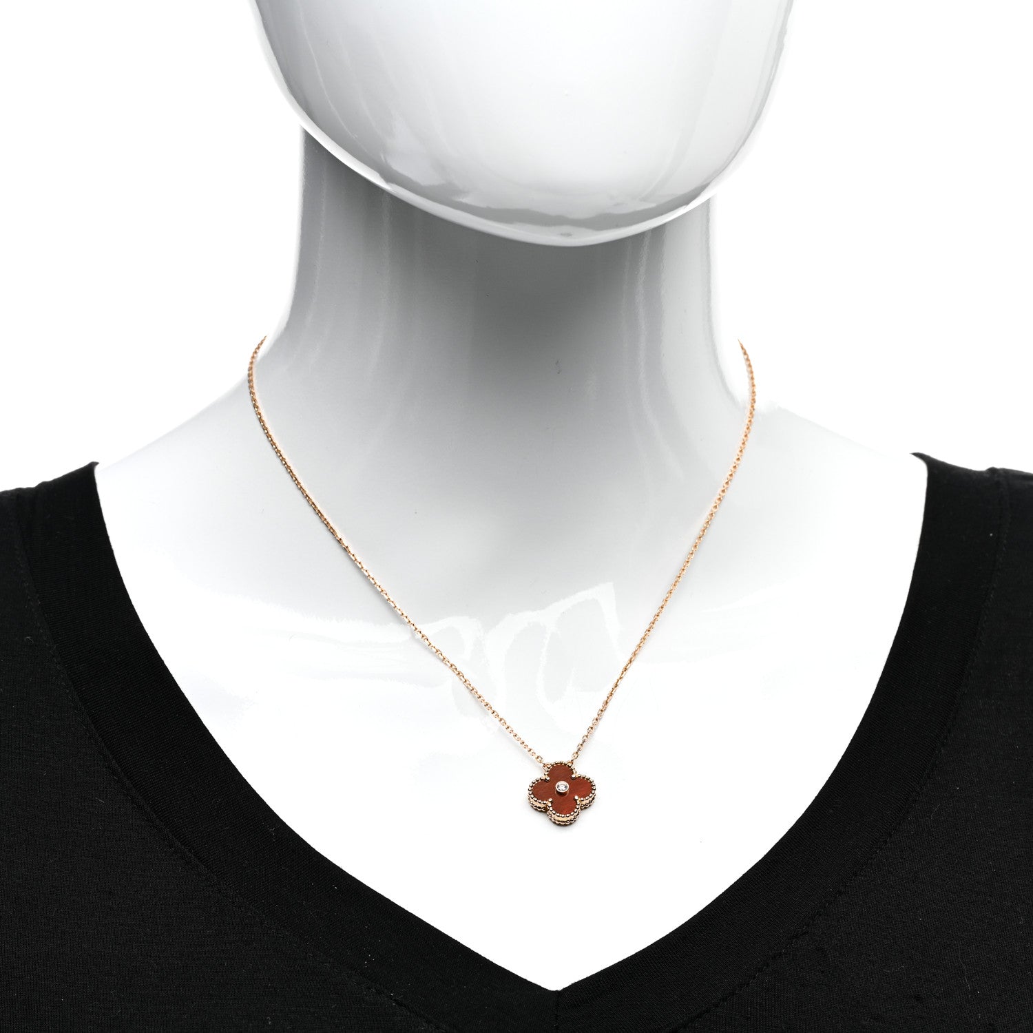 Van Cleef & Arpels 18K Rose Gold Diamond Bulls Eye Vintage Alhambra Pendant Necklace 2 of 4