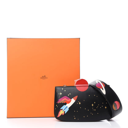 Hermes Veau Monsieur Lizard Ostrich Spaceship Sac A Malice Black Multicolor 18 of 18