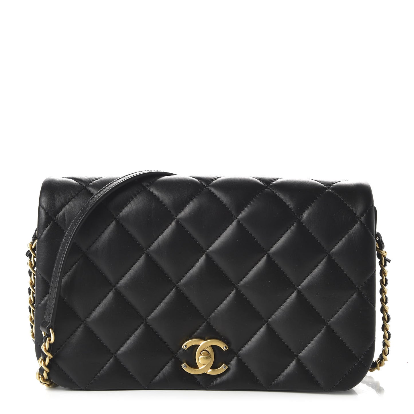 Calfskin Quilted Nailed CC Flap Bag Black