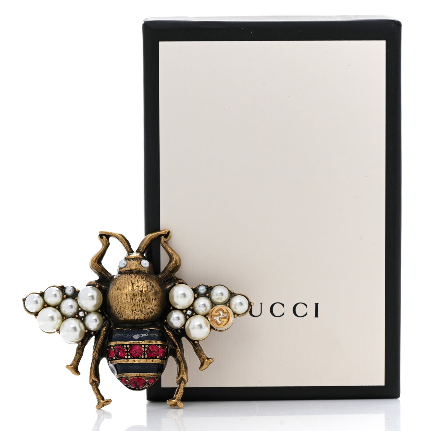 Metal Pearl Crystal Bee Brooch Aged Gold