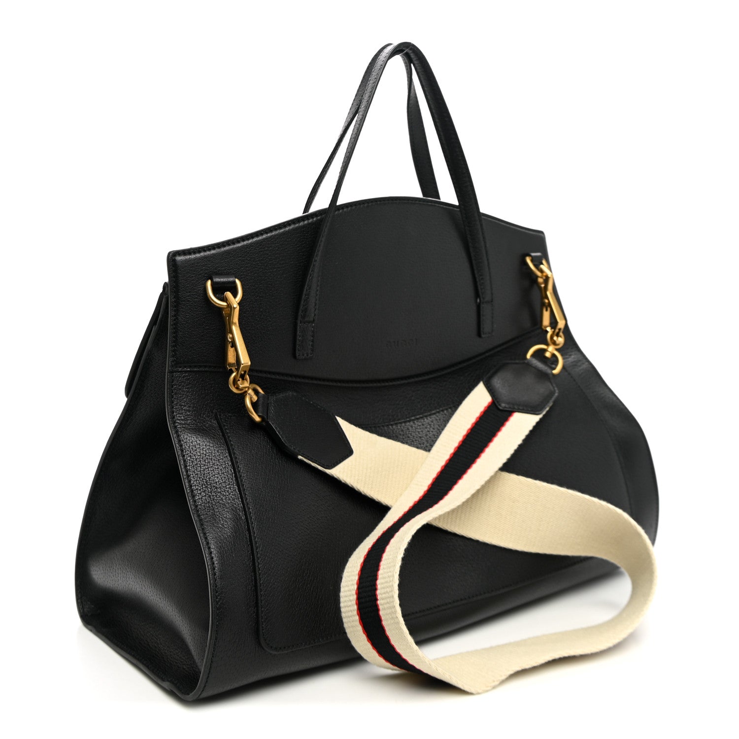 Gucci Grained Calfskin Web Crystal Butterfly Stripe Large Totem Top Handle Bag Black 3 of 11