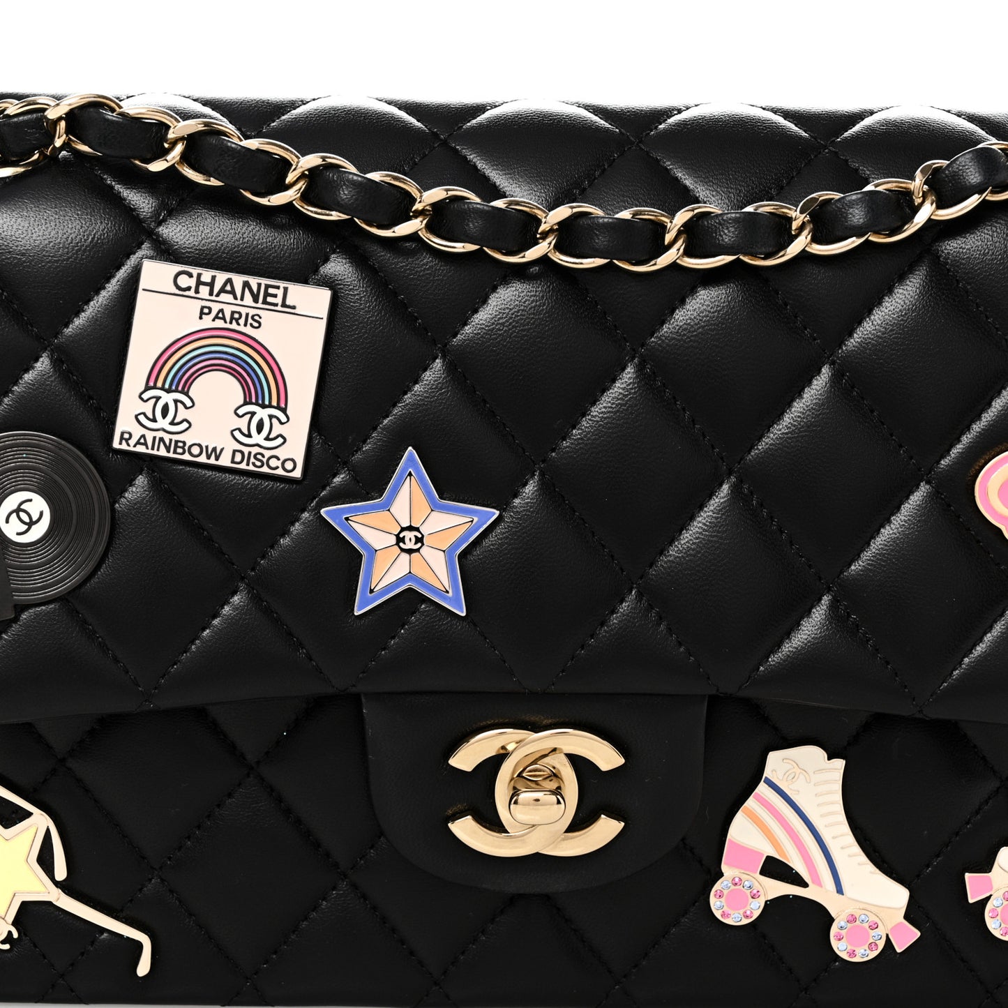 Lambskin Quilted Medium Hollywood Charms Double Flap Black