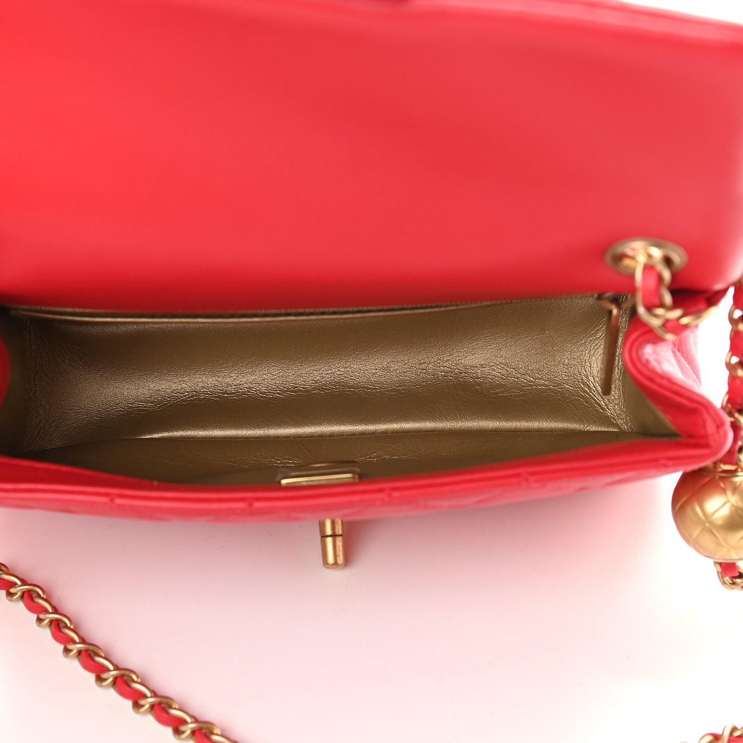 Lambskin Quilted Mini Rectangular Pearl Crush Flap Red