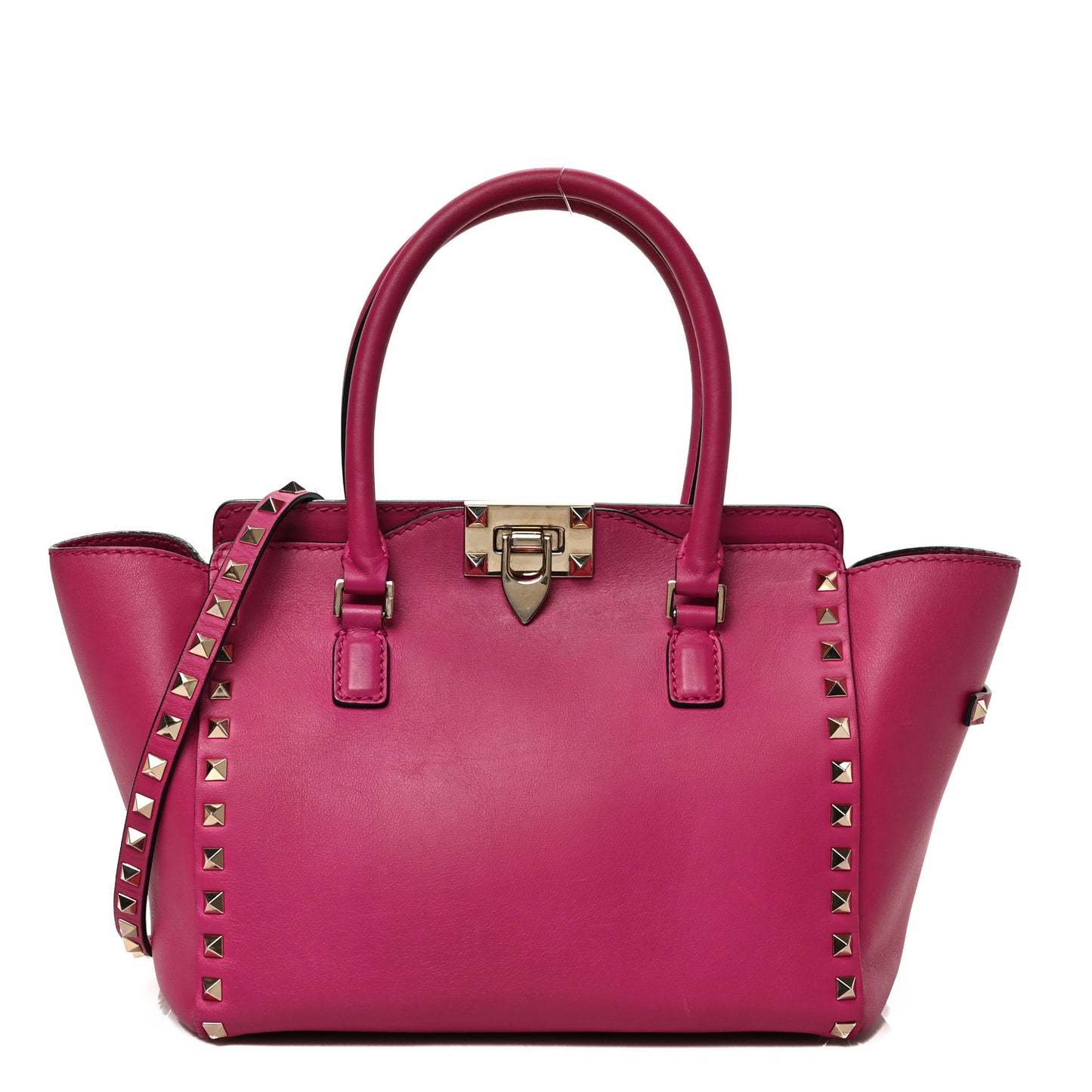 Vitello Small Rockstud Double Handle Tote Cyclamin