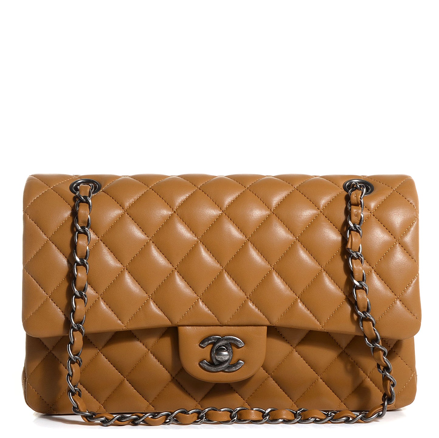 Lambskin Medium Double Flap Dark Beige
