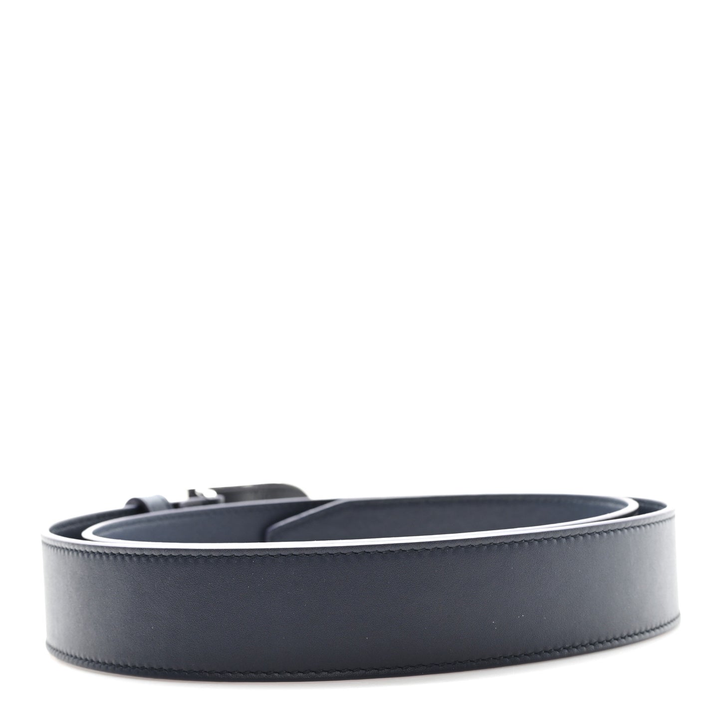 Moon Calfskin Round Plaque 35mm Belt 100 40 Navy