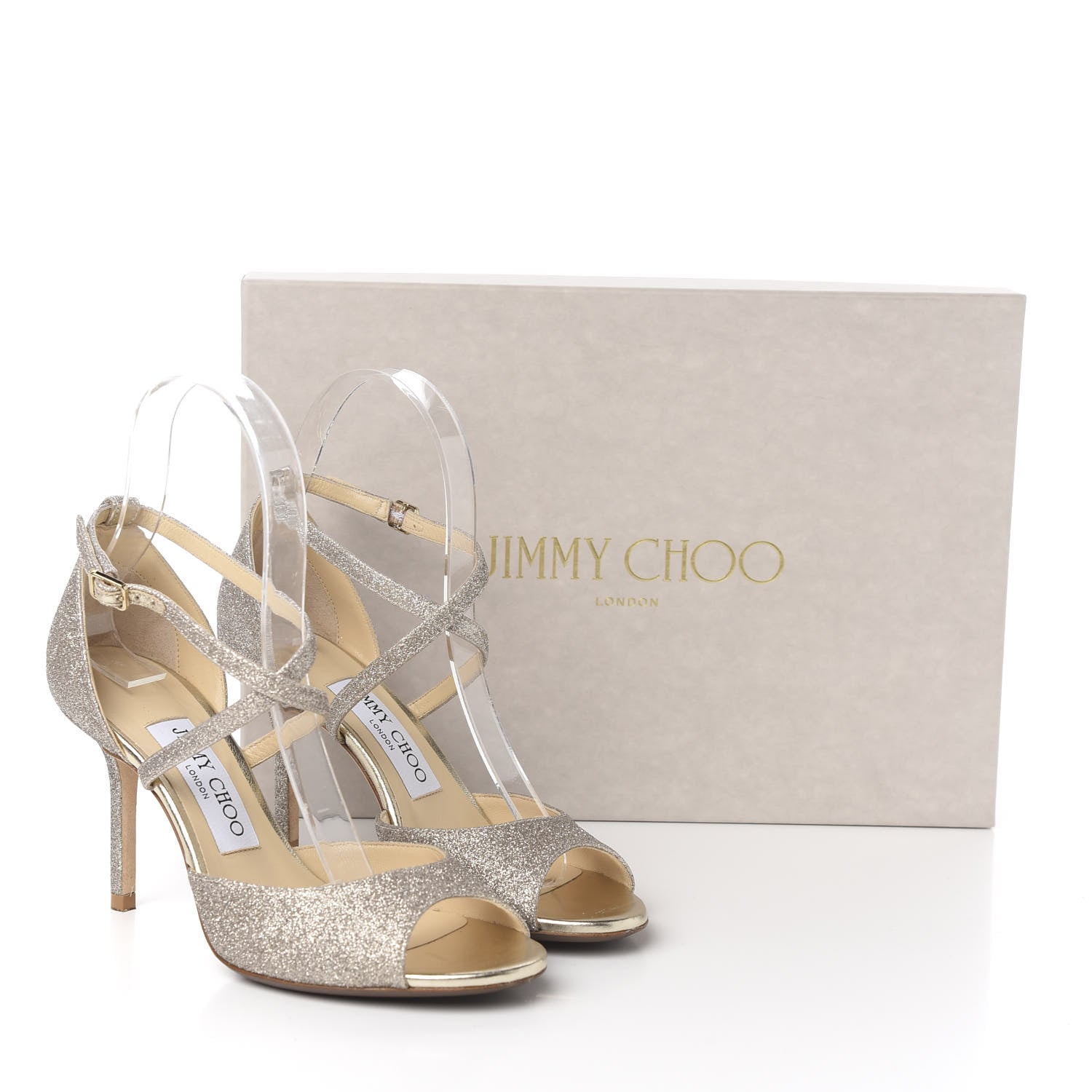 Jimmy Choo Glitter Emsy Crisscross Sandals 35 Platinum Ice 8 of 8