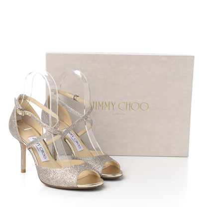 Jimmy Choo Glitter Emsy Crisscross Sandals 35 Platinum Ice 8 of 8