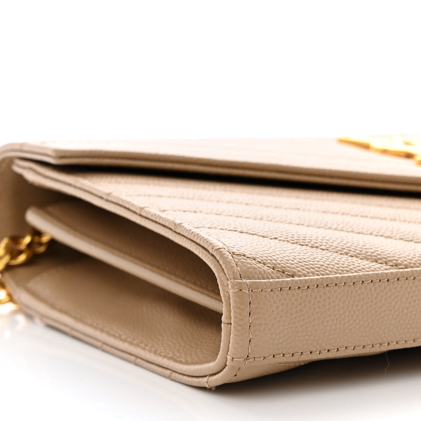 Grain De Poudre Matelasse Chevron Monogram Chain Wallet Dark Beige