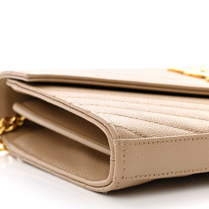 Saint Laurent Grain De Poudre Matelasse Chevron Monogram Chain Wallet Dark Beige 8 of 10
