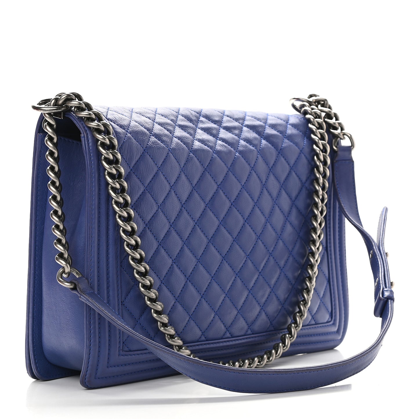 Grained Calfskin Quilted Large Boy Flap Blue