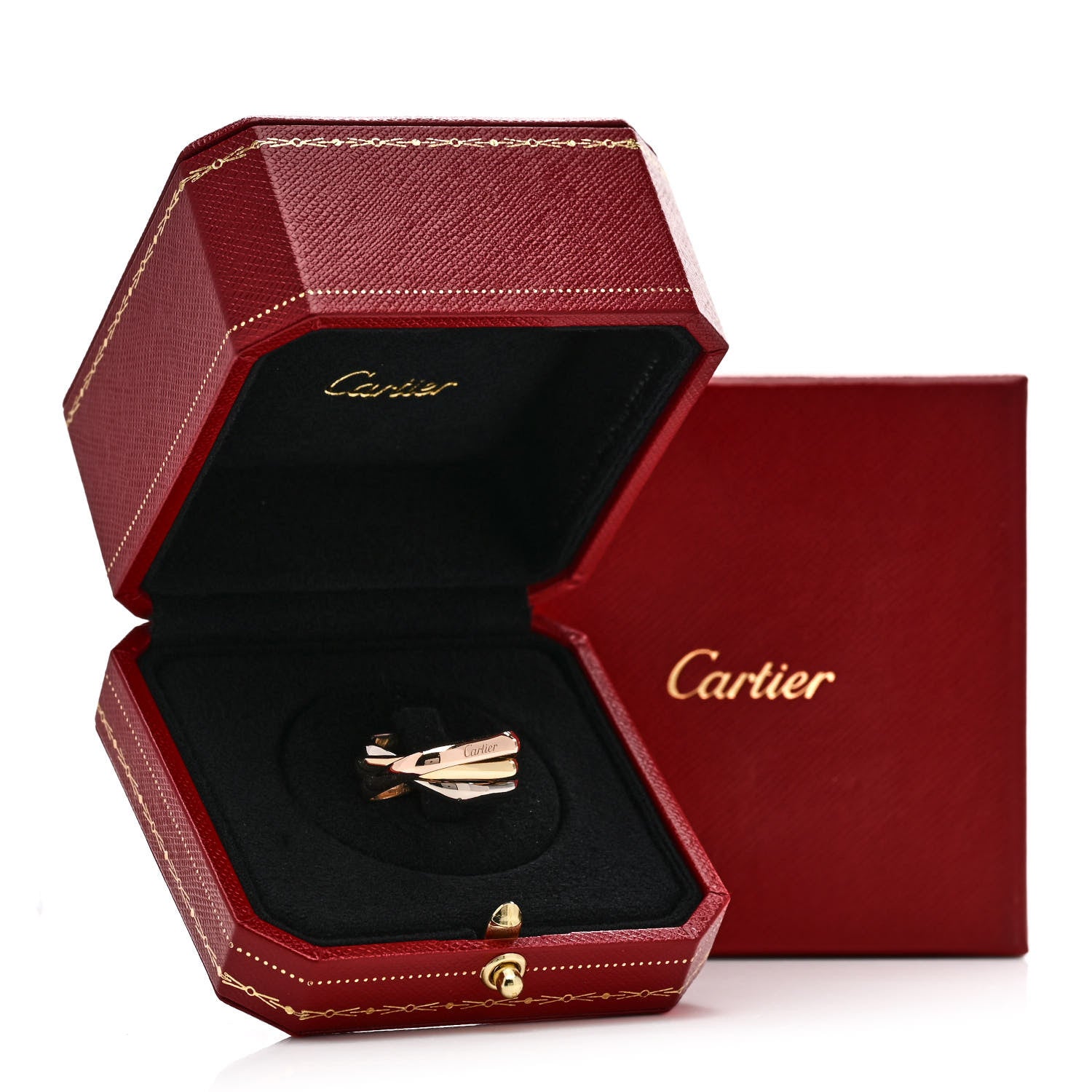 Cartier 18K Pink Yellow White Gold Medium Trinity Cushion Ring 55 7.25 6 of 6
