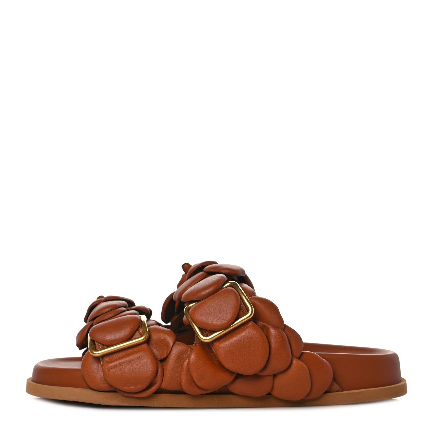 Valentino Garavani Calfskin Atelier 03 Rose Edition Double Buckle Slide Sandals 36 Cuoio 1 of 9