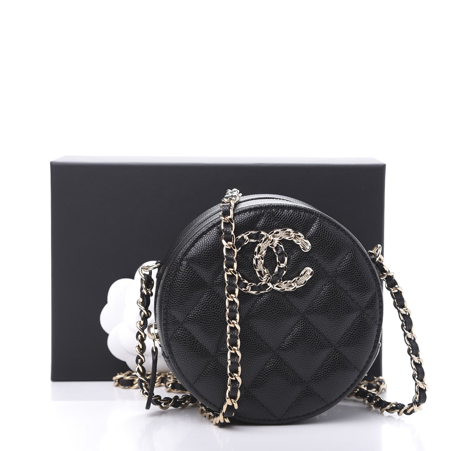 Chanel Caviar Quilted French New Wave Round Clutch With Chain Black 11 of 11
