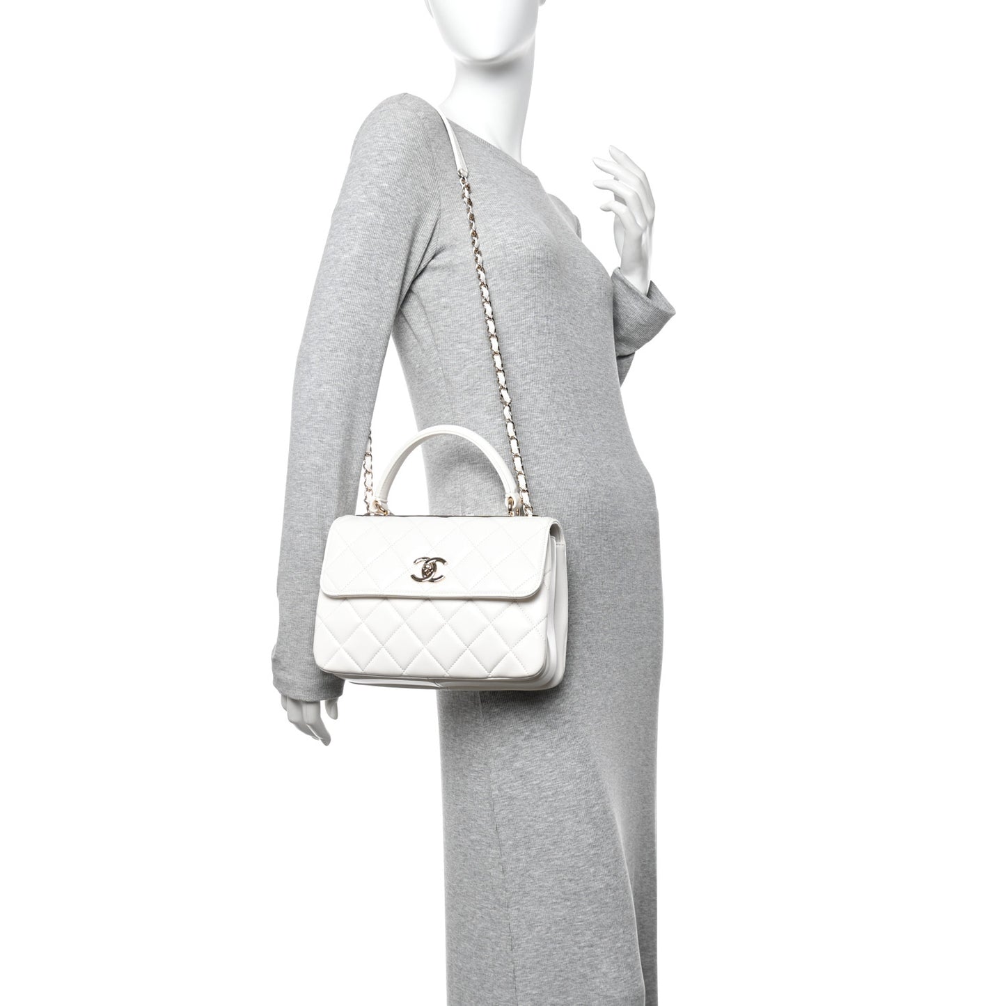 Lambskin Lacquered Quilted Small Trendy CC Dual Handle Flap Bag White