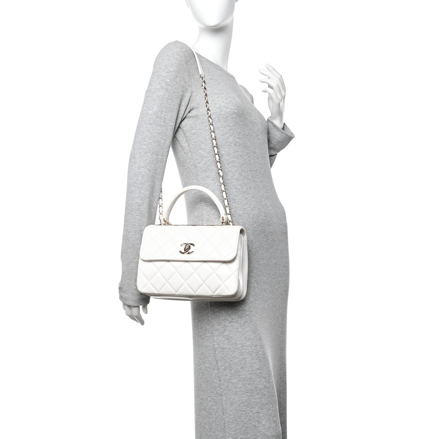 Chanel Lambskin Lacquered Quilted Small Trendy CC Dual Handle Flap Bag White 3 of 21