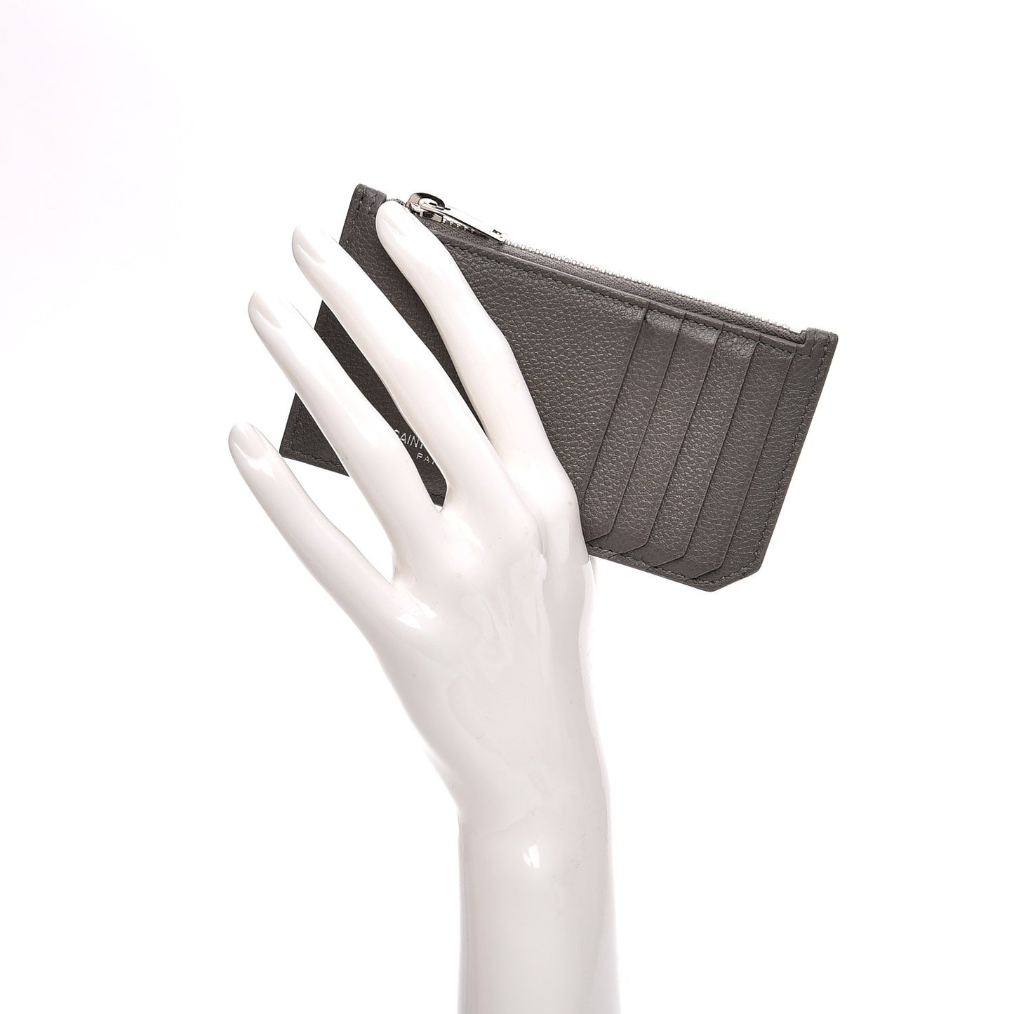 Grained Calfskin 5 Fragments Zip Pouch Card Holder Fog