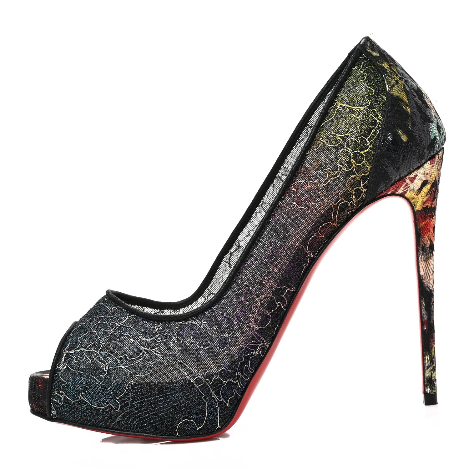 Christian Louboutin Dentelle Veau Velours Floral Very Lace 120 Pumps 35.5 Black Multi 1 of 8