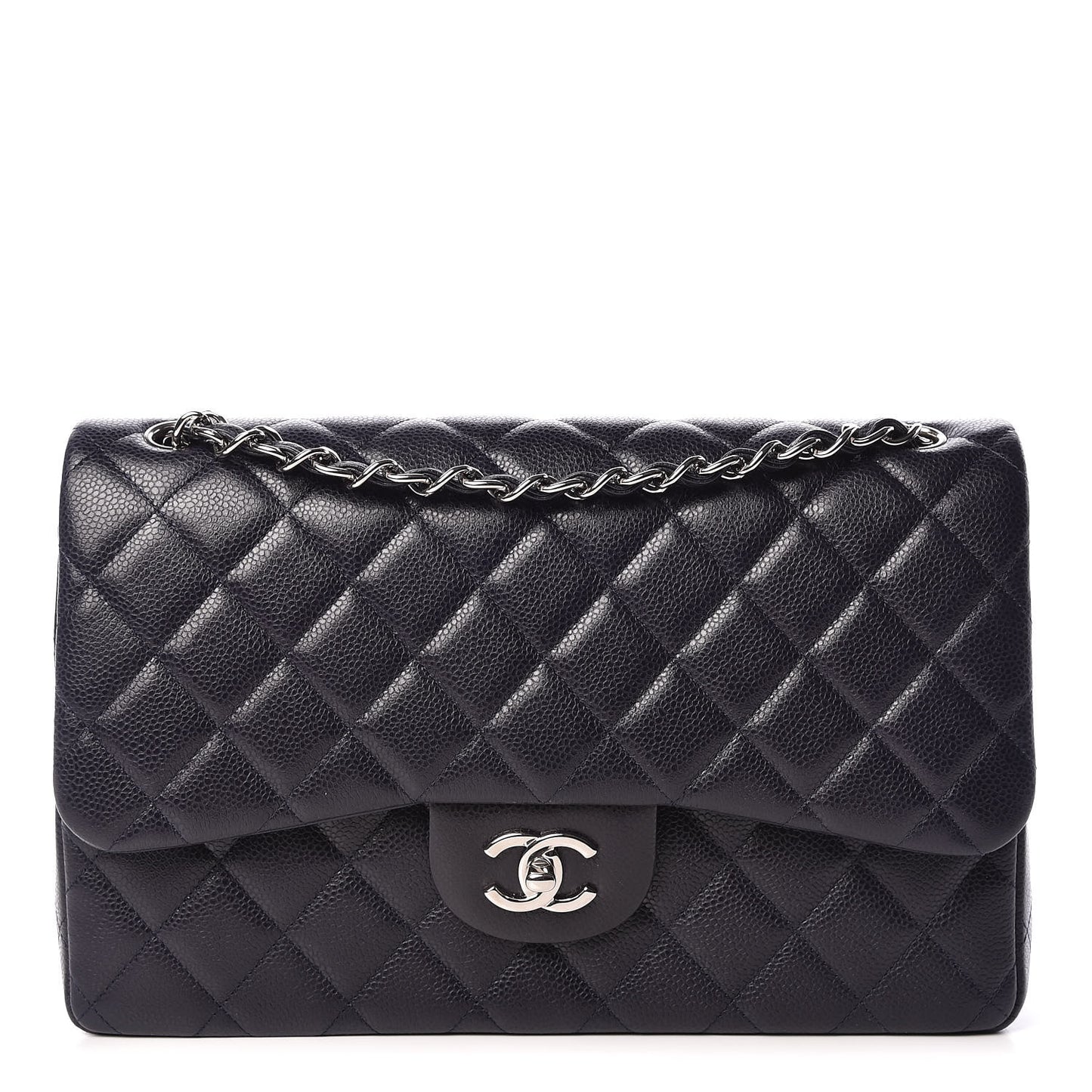 Caviar Quilted Jumbo Double Flap Navy Blue