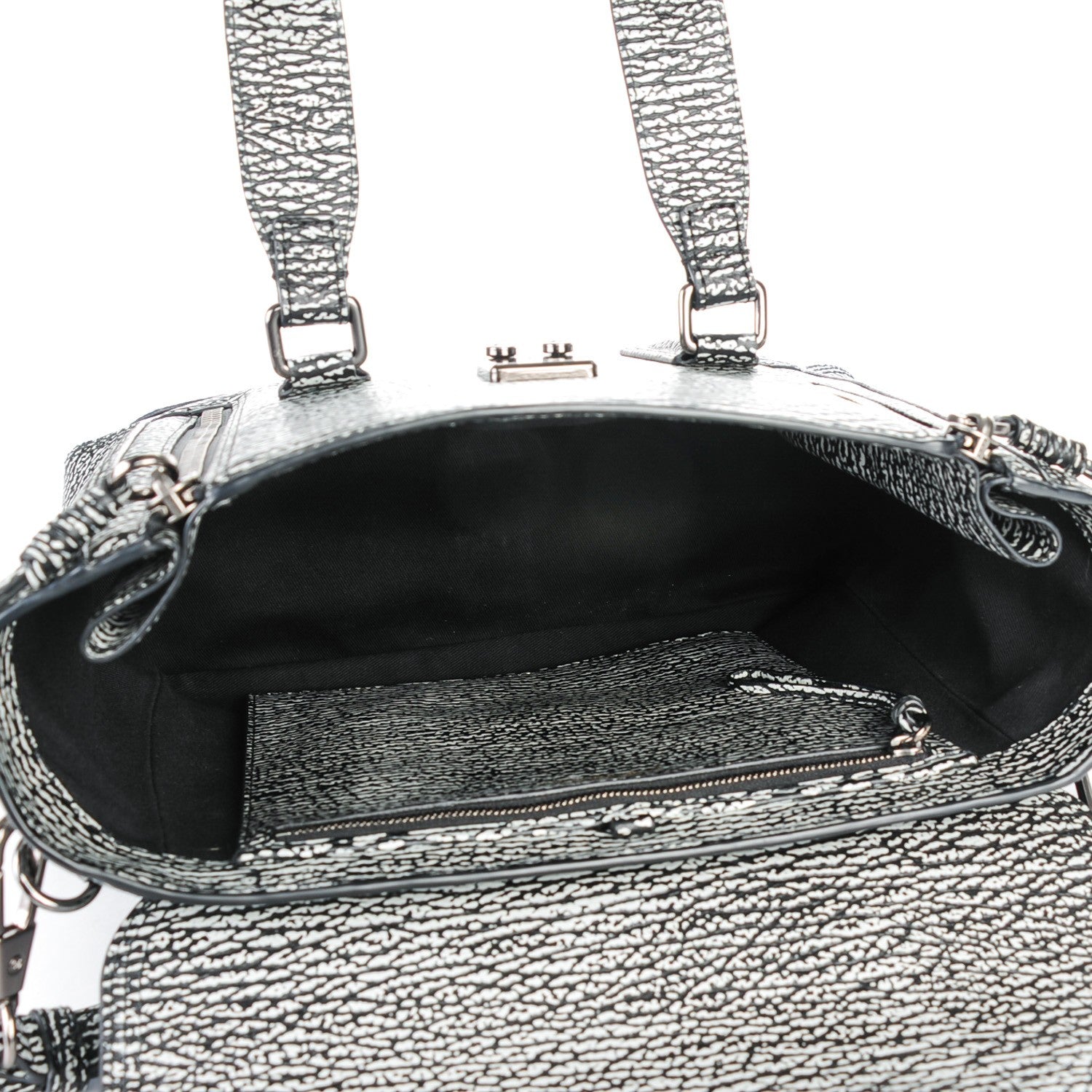 3.1 Phillip Lim 3.1 Calfskin Embossed Medium Pashli Satchel Black Cream 5 of 7