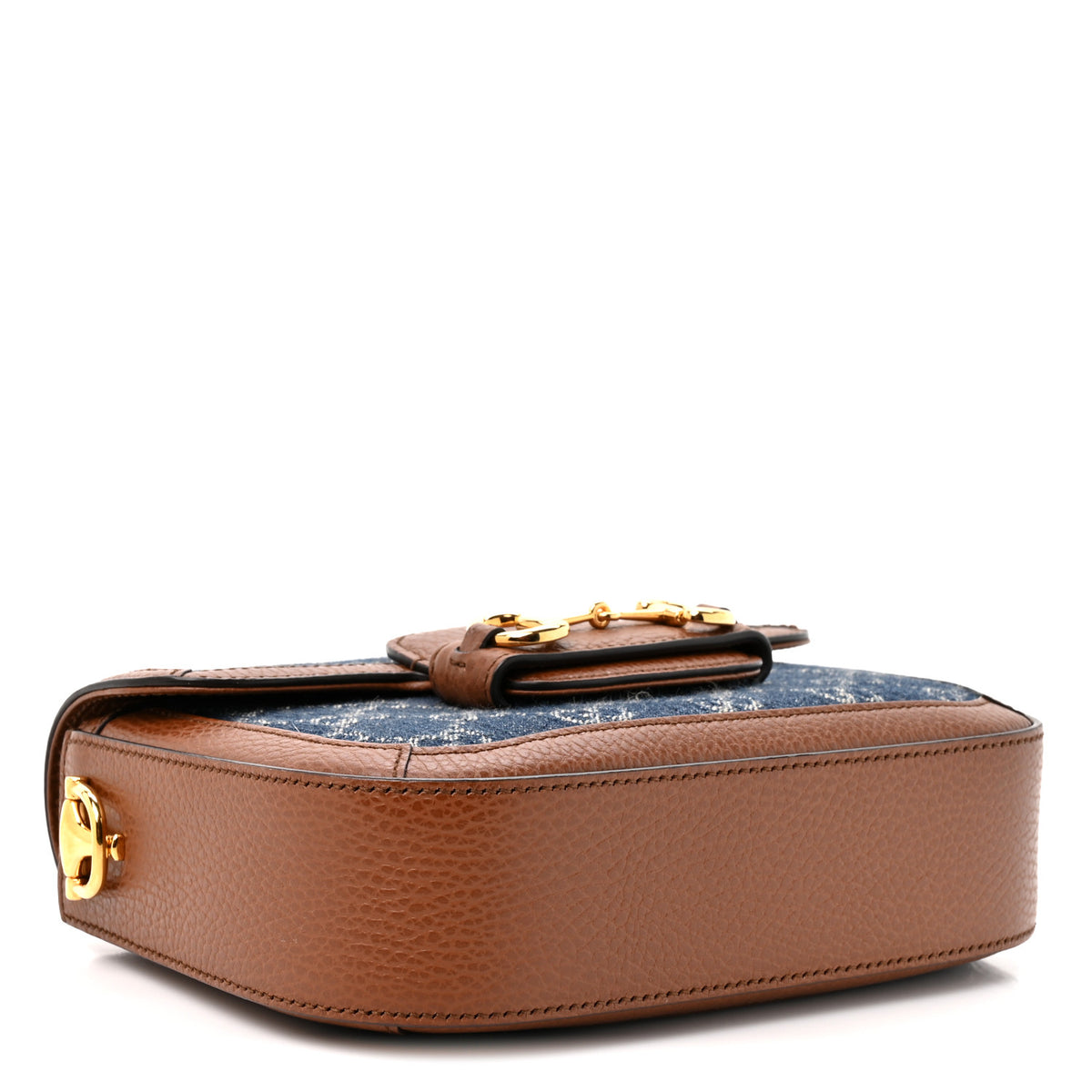 Gucci New Denim GG Monogram Dollar Calfskin Web Mini Horsebit 1955 Shoulder Bag Blue Tea Cuir Epilog 4 of 10