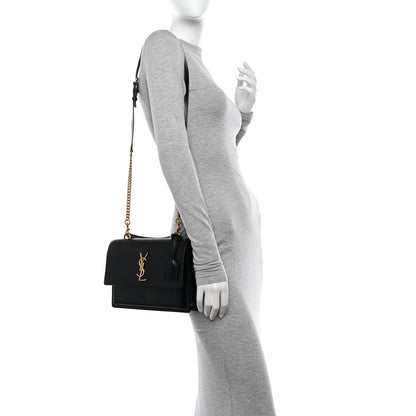 Saint Laurent Smooth Calfskin Medium Monogram Sunset Satchel Black 2 of 12