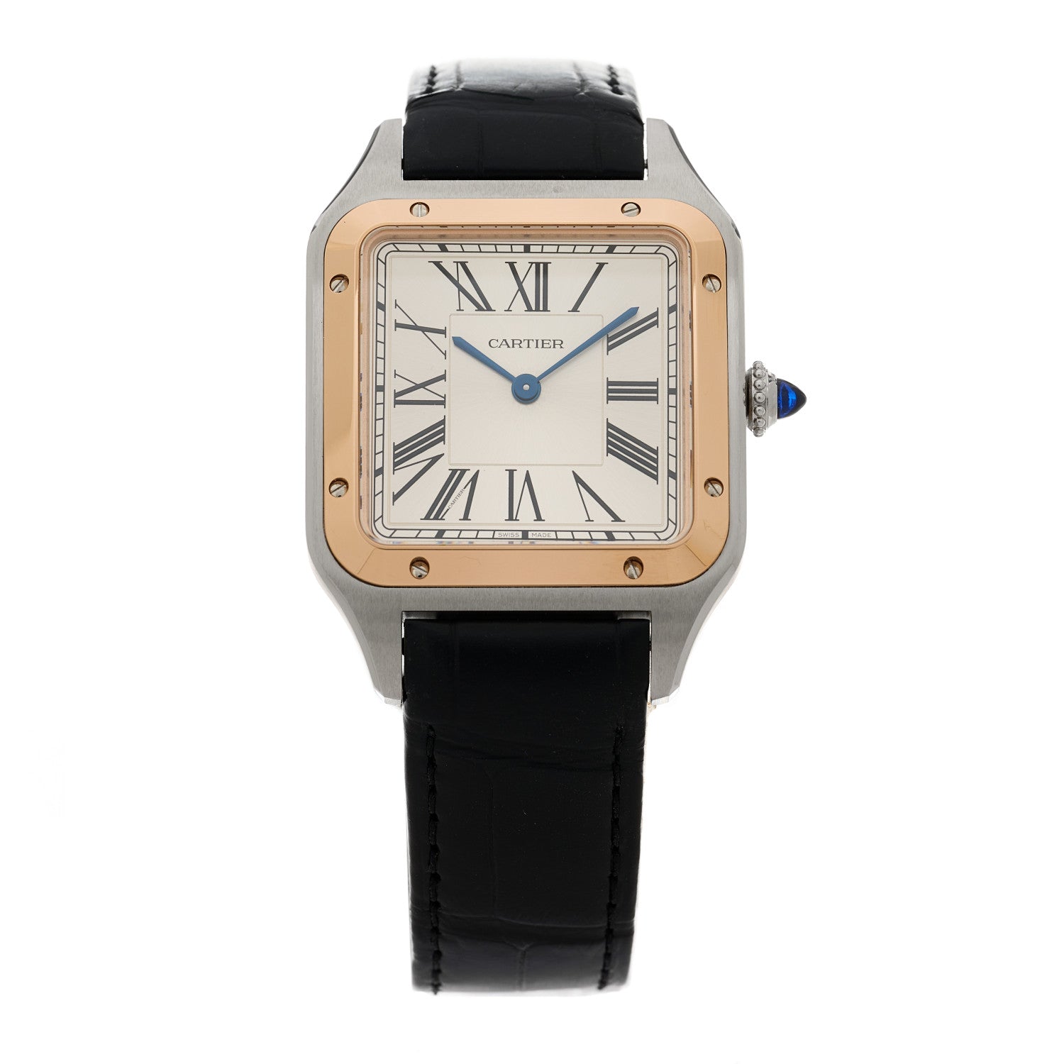 Cartier Stainless Steel 18K Pink Gold Alligator 31.4mm Santos Dumont Quartz Watch 1 of 5