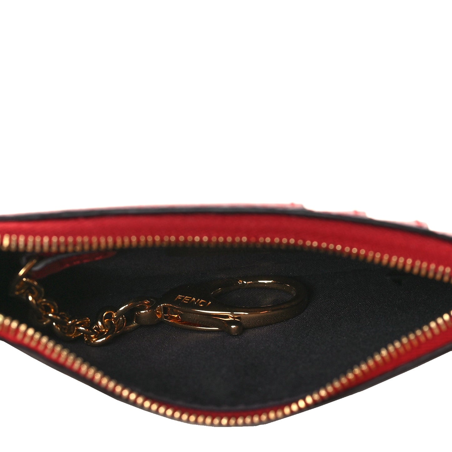 Vitello Cruise F is Fendi Bi-Color FF 1974 Embossed Key Case Pouch Maya Black Fragola