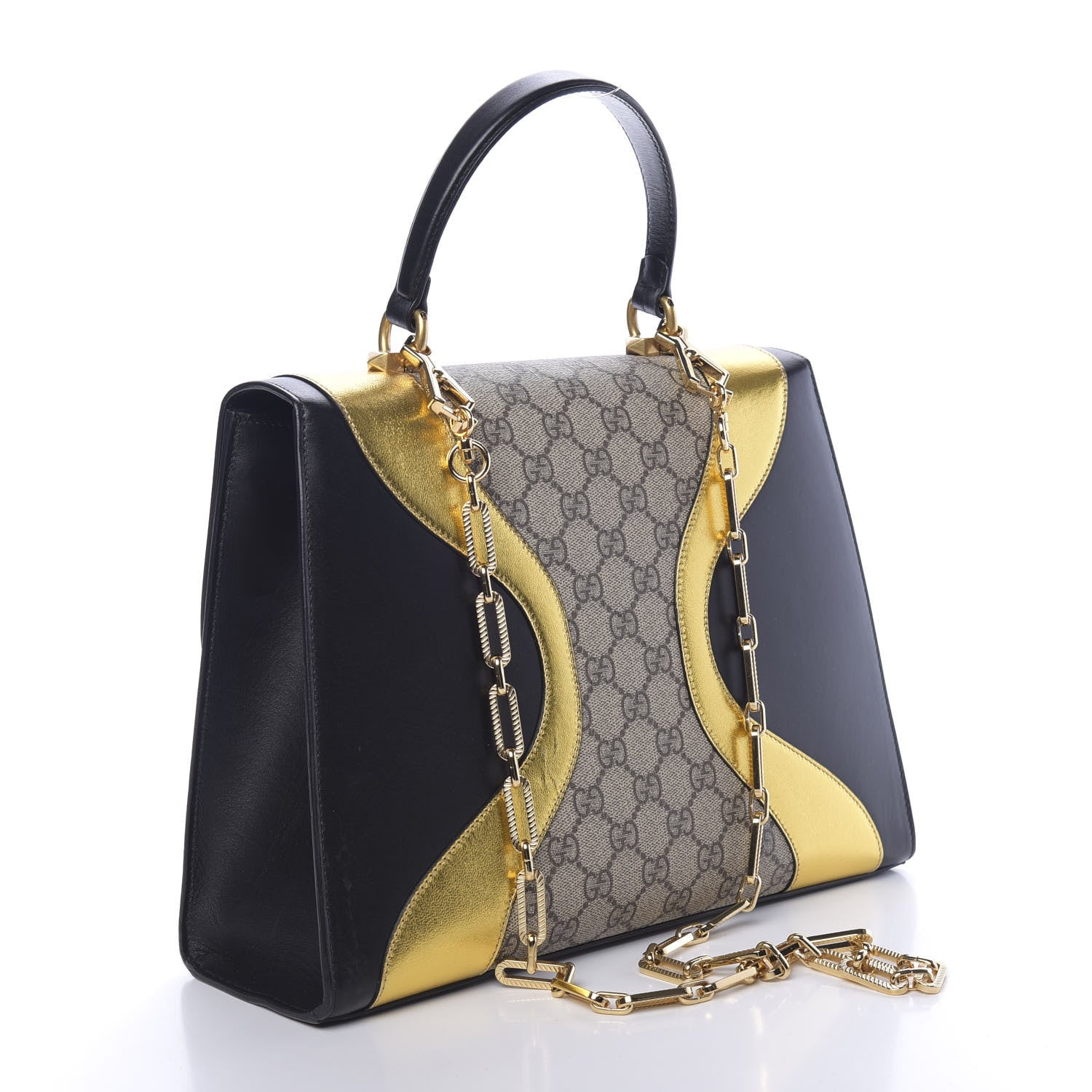 Gucci Nappa GG Supreme Monogram Medium Osiride Top Handle Bag Black Oro Vecchio Beige Ebony 4 of 15