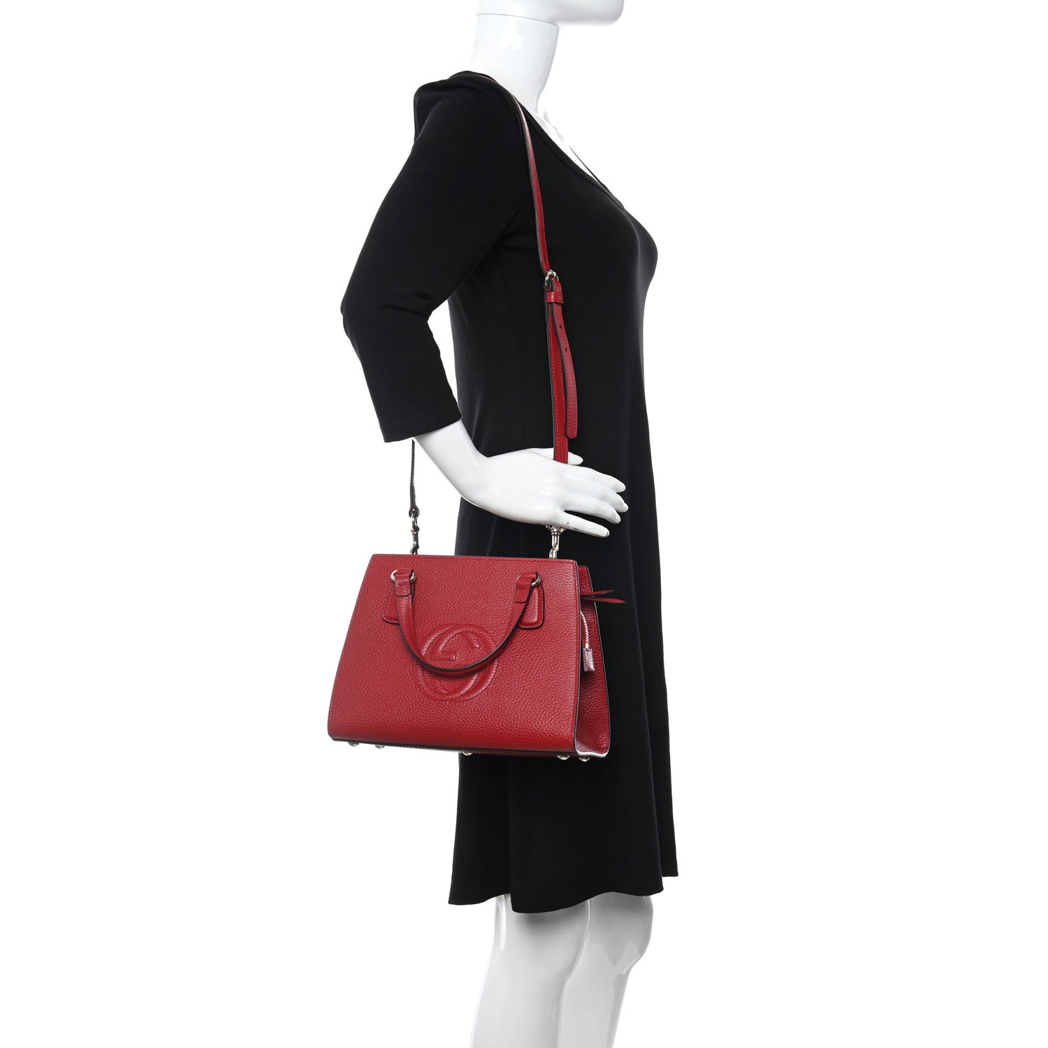 Gucci Dollar Calfskin Medium Soho Top Handle Satchel Hibiscus Red 2 of 10