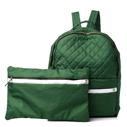 Chanel Nylon Quilted CC Backpack Green White 1 of 11