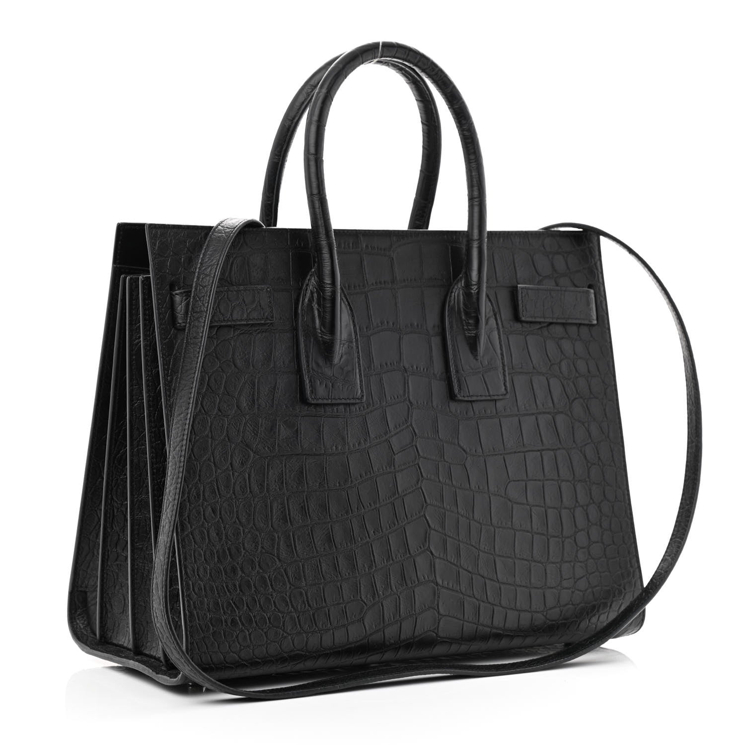 Saint Laurent Calfskin Crocodile Embossed Small Sac de Jour Black 3 of 10