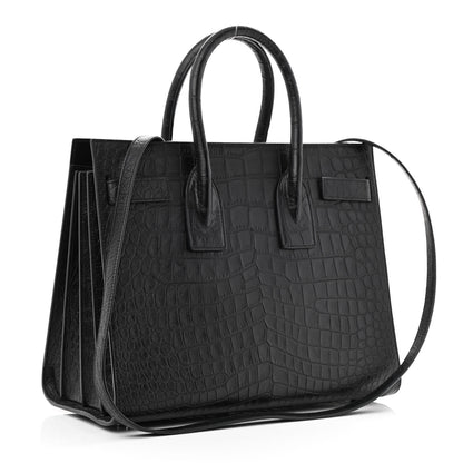 Saint Laurent Calfskin Crocodile Embossed Small Sac de Jour Black 3 of 10