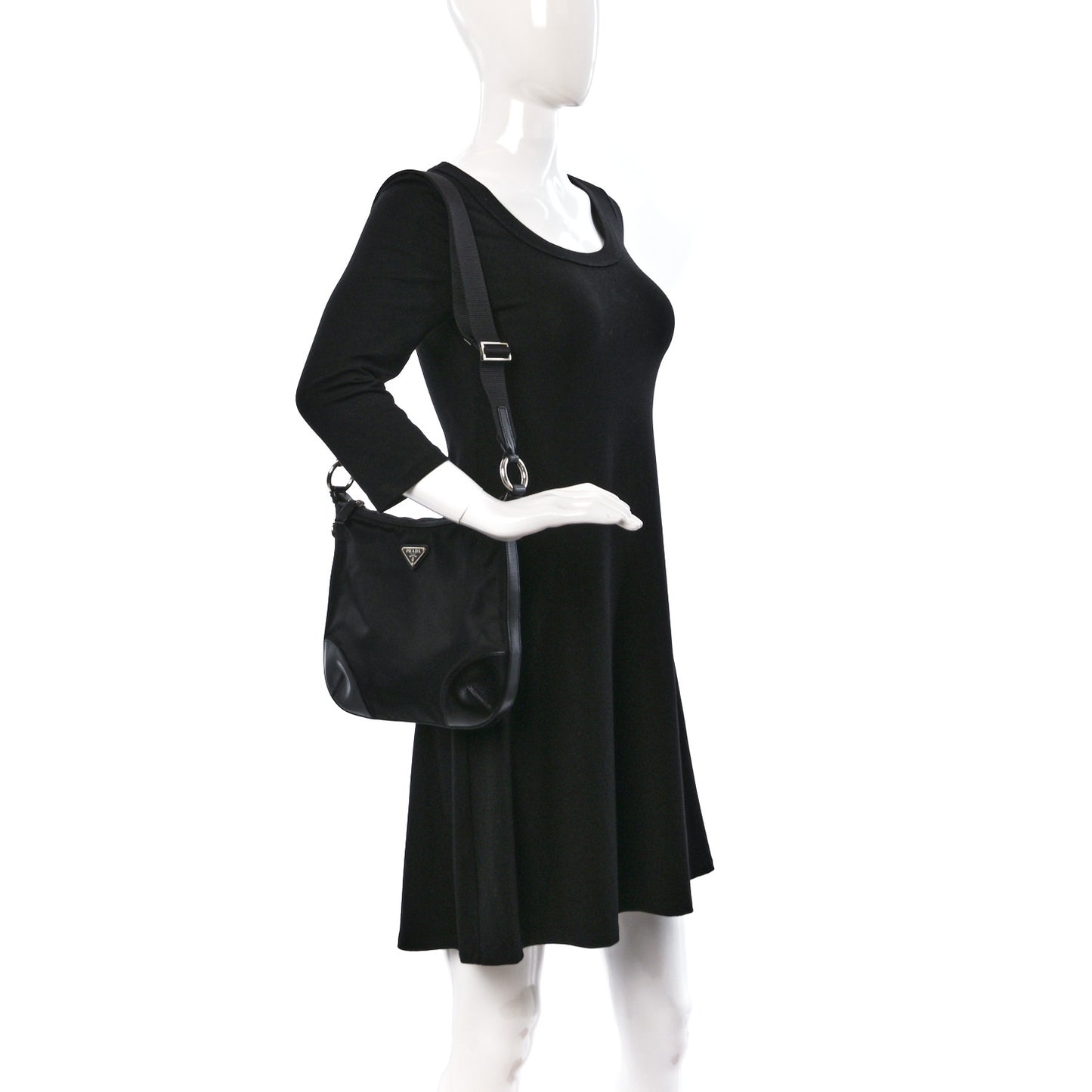 Tessuto Nylon Calfskin Flat Messenger Bag Black
