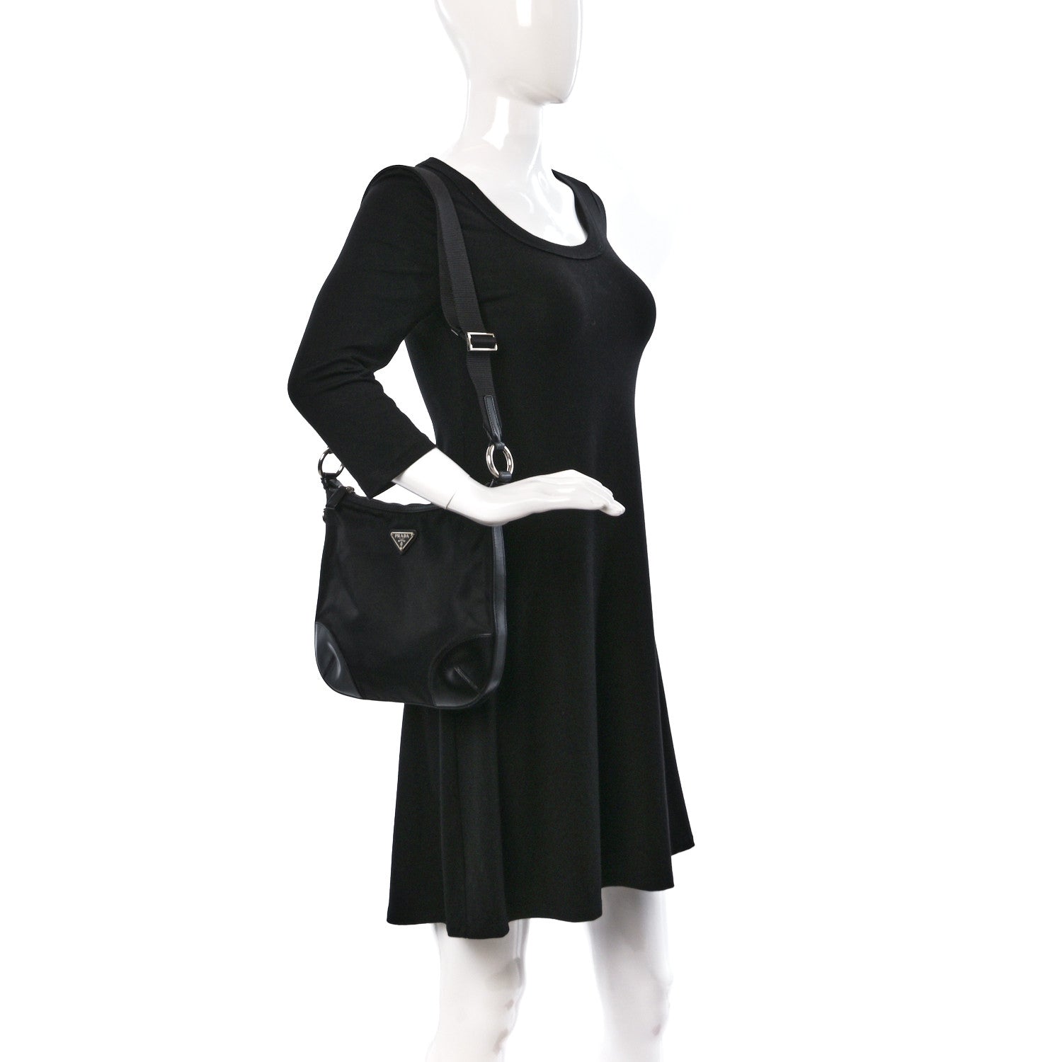 Prada Tessuto Nylon Calfskin Flat Messenger Bag Black 2 of 8