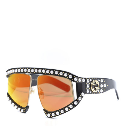 Gucci Acetate Pearl Rectangular Frame Sunglasses GG0234S Black Orange 1 of 7