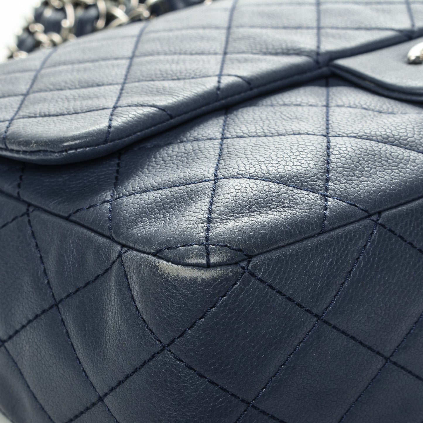 Washed Caviar Quilted Jumbo Single Flap Blue Roi