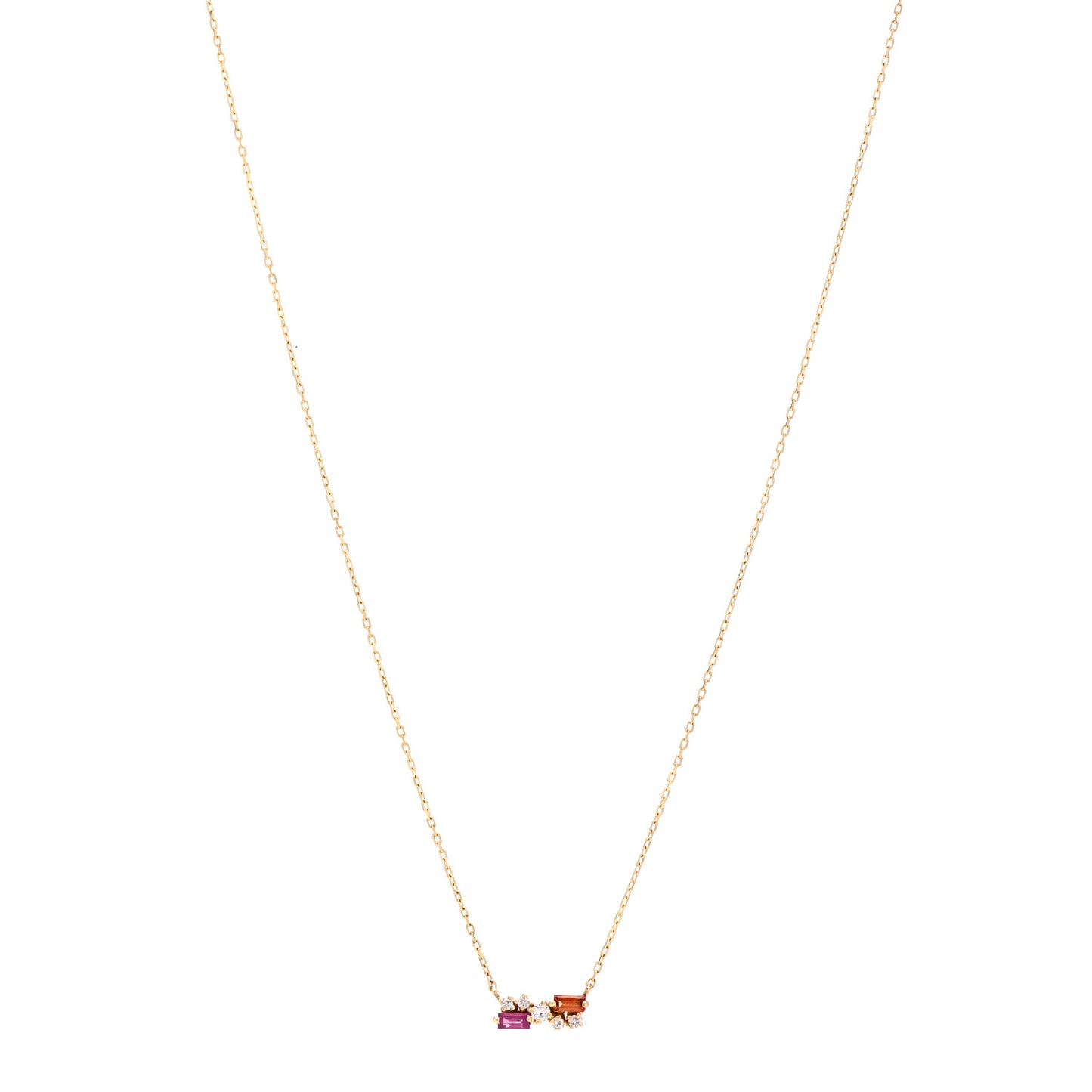 18K Yellow Gold Diamond Pink Sapphire Orange Topaz Pendant Necklace