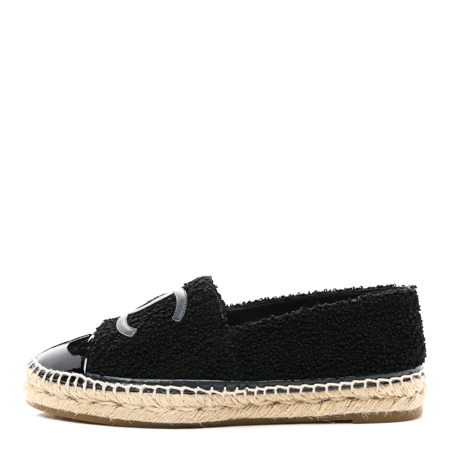 Tweed Lambskin Patent Calfskin CC Espadrilles 40 Black Navy Blue