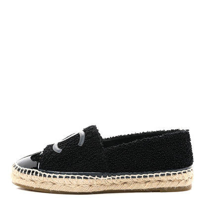 Chanel Tweed Lambskin Patent Calfskin CC Espadrilles 40 Black Navy Blue 1 of 10