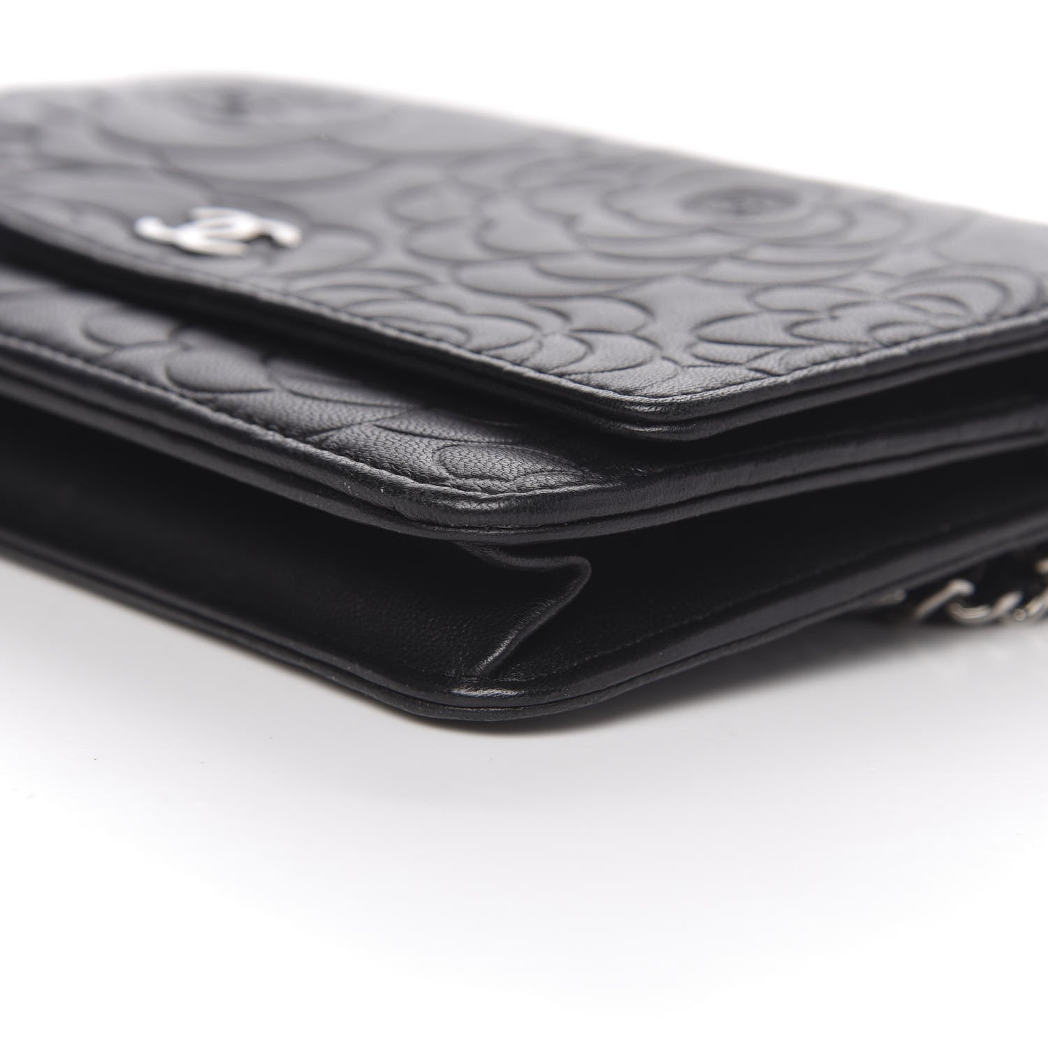 Chanel Lambskin Camellia Embossed Wallet on Chain WOC Black 11 of 12