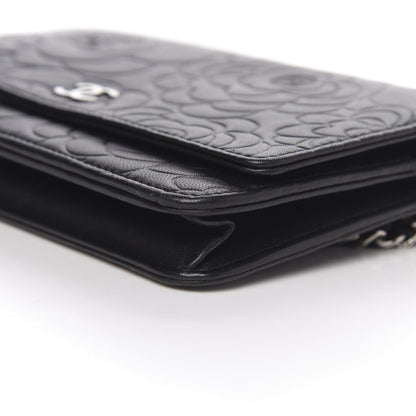 Chanel Lambskin Camellia Embossed Wallet on Chain WOC Black 11 of 12
