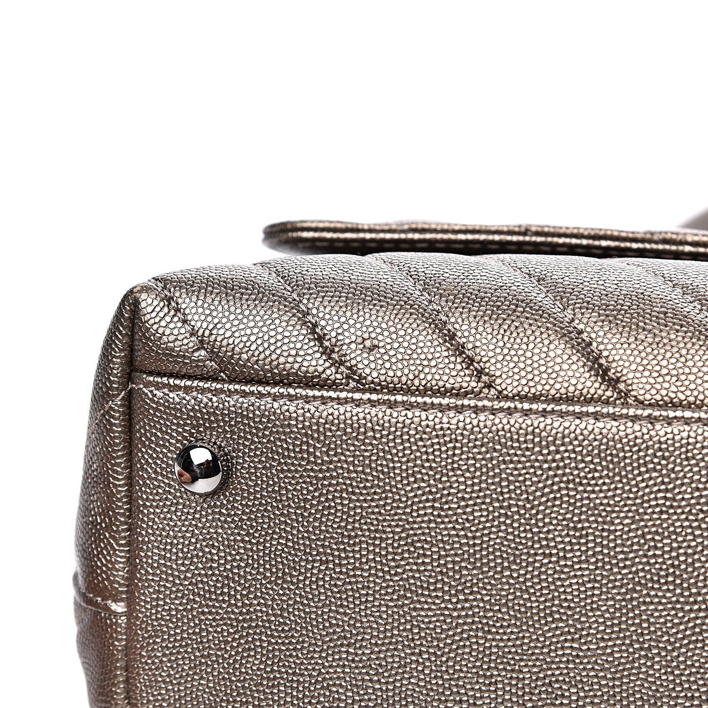 Metallic Caviar Chevron Quilted Small Coco Handle Flap Light Gold